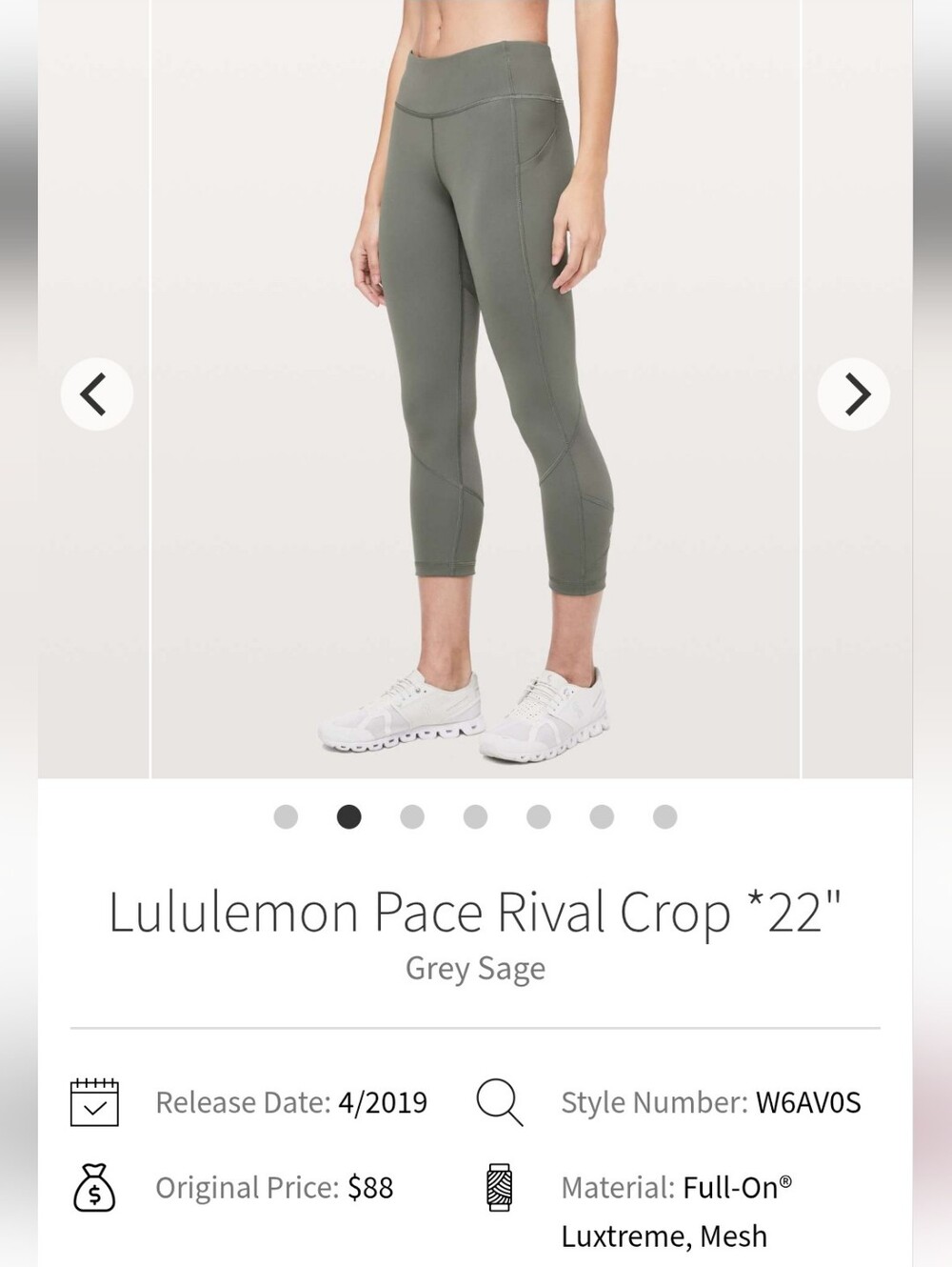 lululemon athletica Pace Rival Crop 22" - Grey Sage